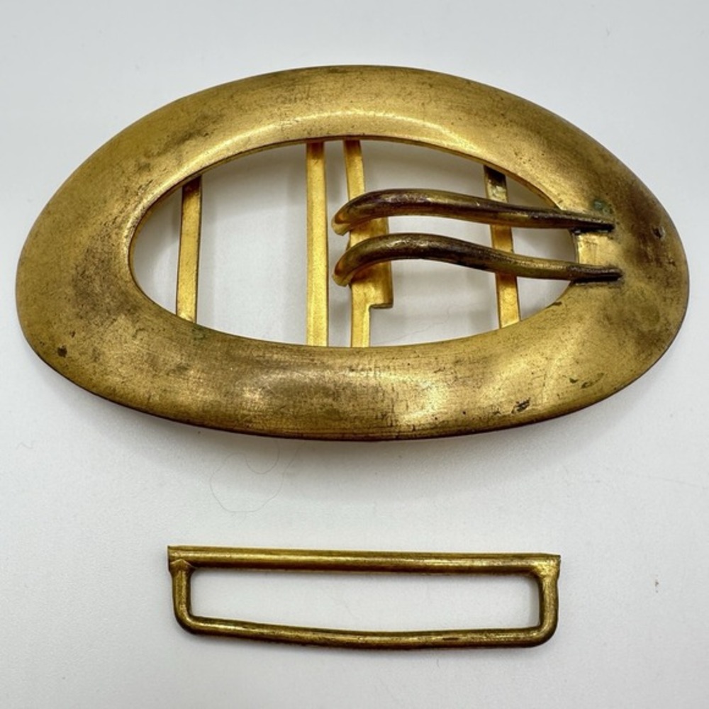 Antique Belt Buckle Sash Gilded Brass Signed E. A. Bliss Co 4 in x 2 in 1880s